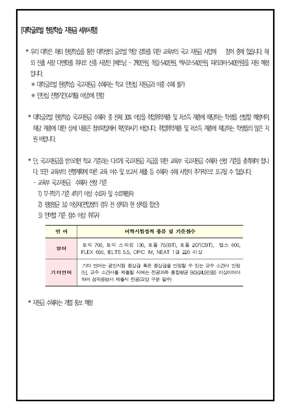 공지사항 읽기([국제교류팀] 글로벌 인턴십 3차 모집 안내)