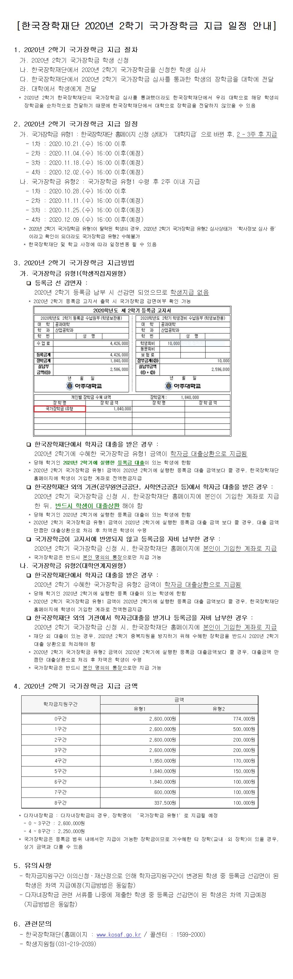 í•œêµ­ìž¥í•™ìž¬ë‹¨ 2020ë…„ 2í•™ê¸° êµ­ê°€ìž¥í•™ê¸ˆ ì§€ê¸‰ ì¼ì • ì•ˆë‚´ ì•„ì£¼ëŒ€í•™êµ