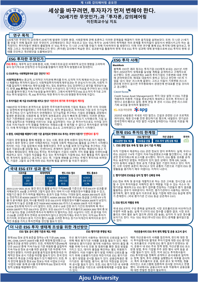 국내 ESG투자의 실태와 문제점 해결방안